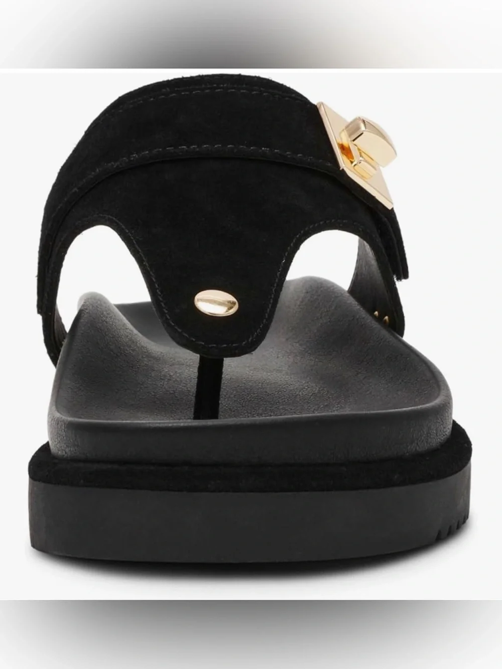 New Steve Madden Black Suede Toe-Post Sandals with Gold Hardware - Picture 5 of 10